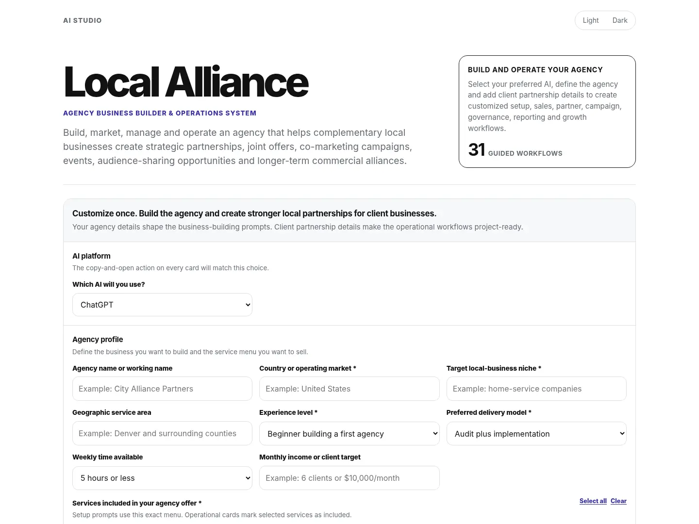 Local Alliance Agency tool preview