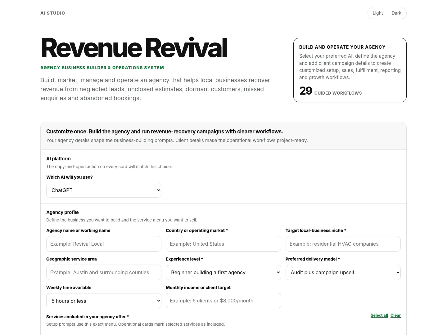 Revenue Revival Agency tool preview