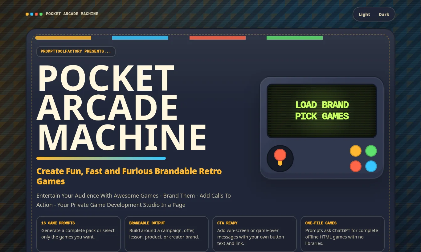 Screenshot of the Pocket Arcade Machine's colourful game planning interface